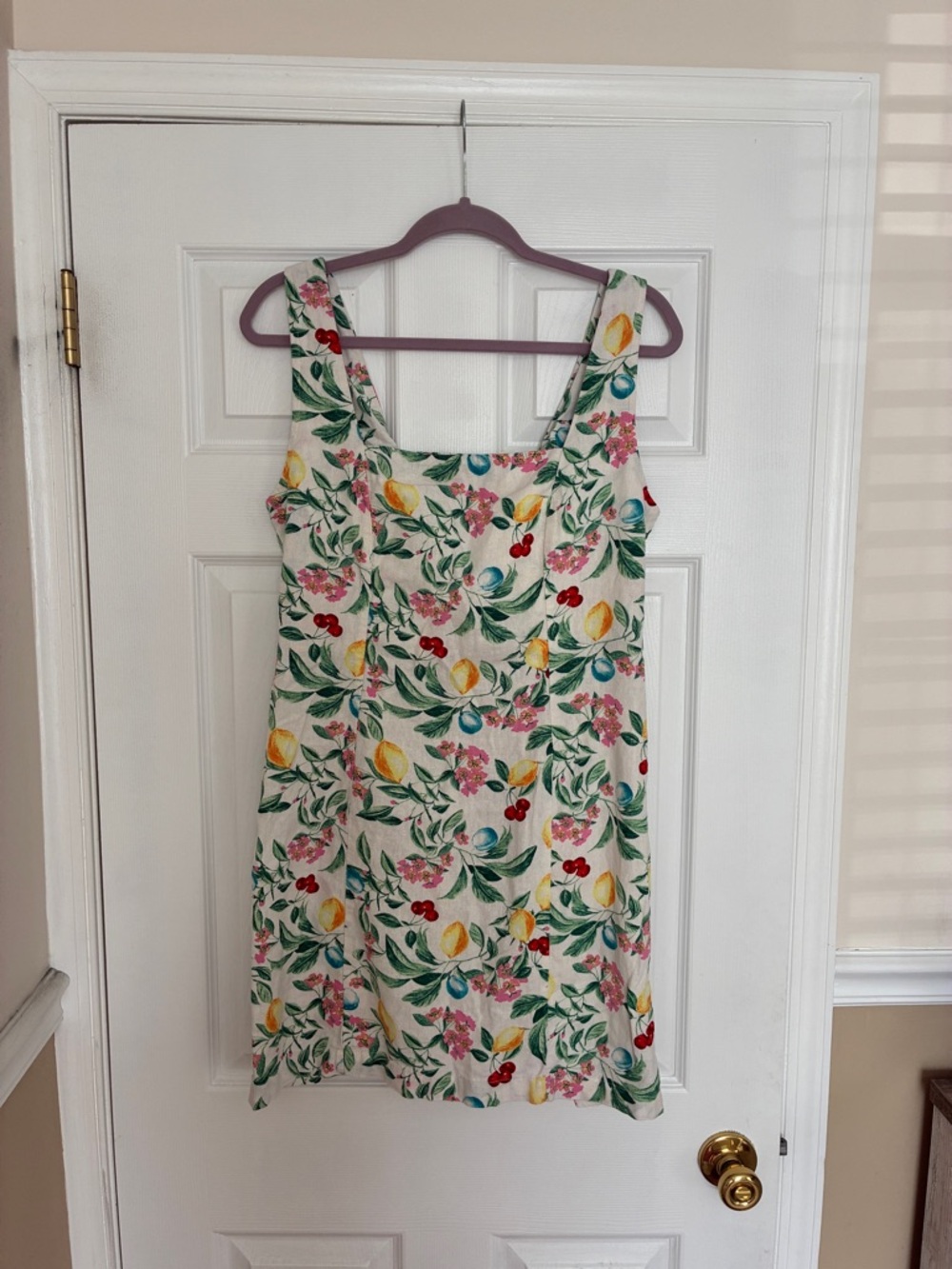 Like New Old Navy Floral Fruit Print Linen Blend Sundress in Cream - Size Large